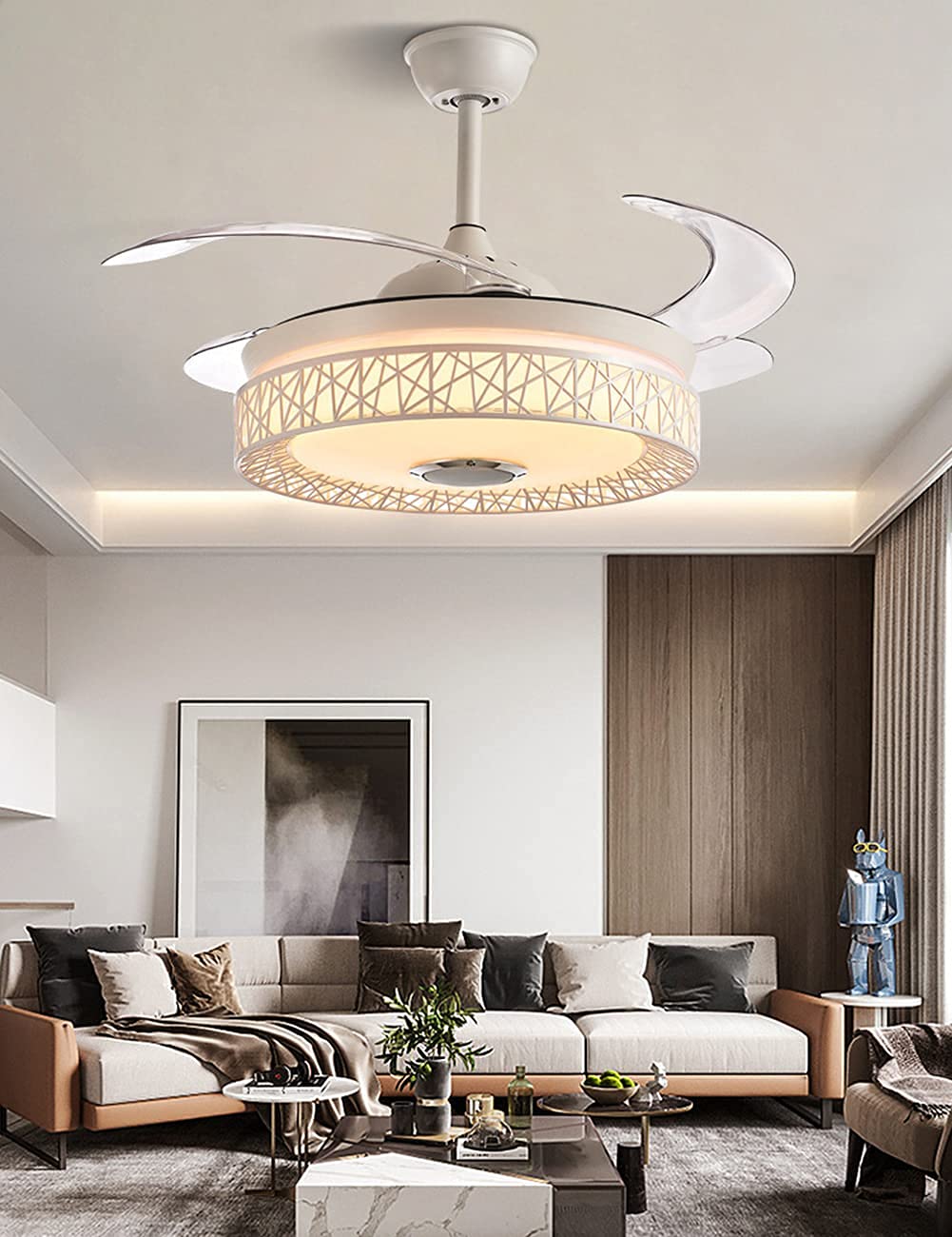 Modern simple bedroom living room crystal fan chandelier